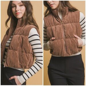 Love Tree Corduroy Zip Up Puffer Vest with Pockets
